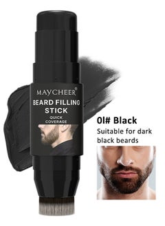 MAYCHEER Beard Filling Stick, 2 In 1 Beard Pen Filler with Brush, Lasting Waterproof Multiuse Moustache Hair Makeup for Men 7.5g, 01# Black  - Image 1
