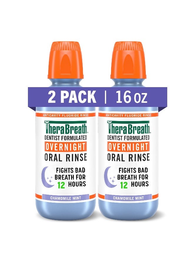 TheraBreath TheraBreath Overnight Mouthwash Fights Bad Breath for 12 Hours Chamomile Mint Flavor Dentist Formulated Fluoride Rinse Alcohol Free 16 fl oz Pack of 2  - Image 1