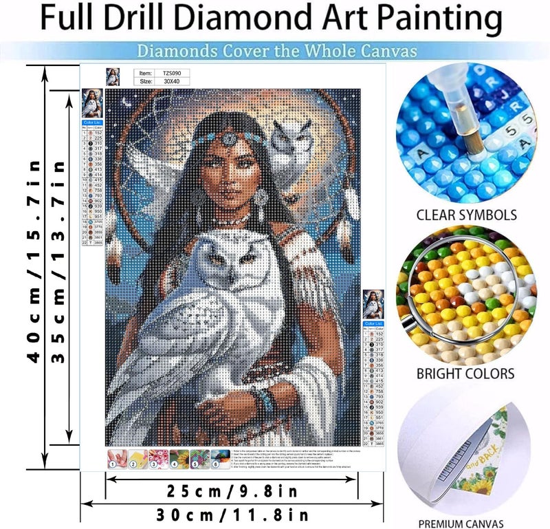 MOMDEDP Beauty Diamond Painting Kits for Adults,Owl Diamond Art Kits for Beginners,Beauty owl Gem Art Kits for Adults for Home Wall Decor 16x12inch Floral - Image 3