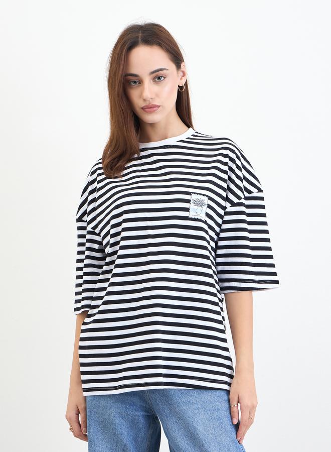 Styli Black and White Striped T-Shirt - Image 3