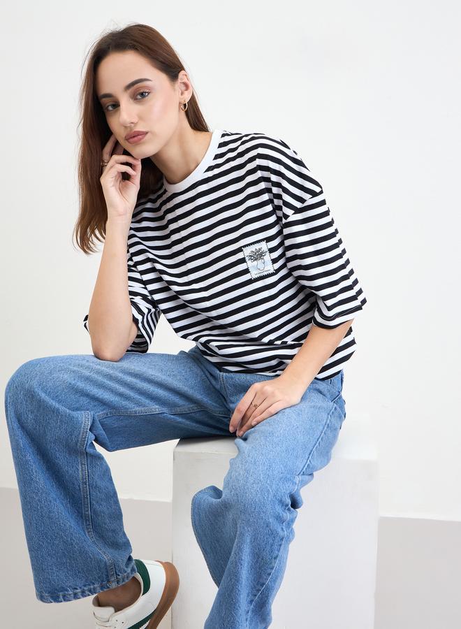 Styli Black and White Striped T-Shirt - Image 1
