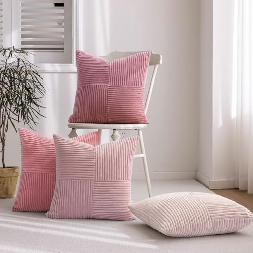 Topfinel Pink Throw Pillow Covers 18x18 Set of 4DoubleDesign Decorative Throw Pillow CoversDustypink Soft Corduroy Home Decor Cushion Cases for Couch Living Room Bedroom and Sofa45 45 cm - Image 3