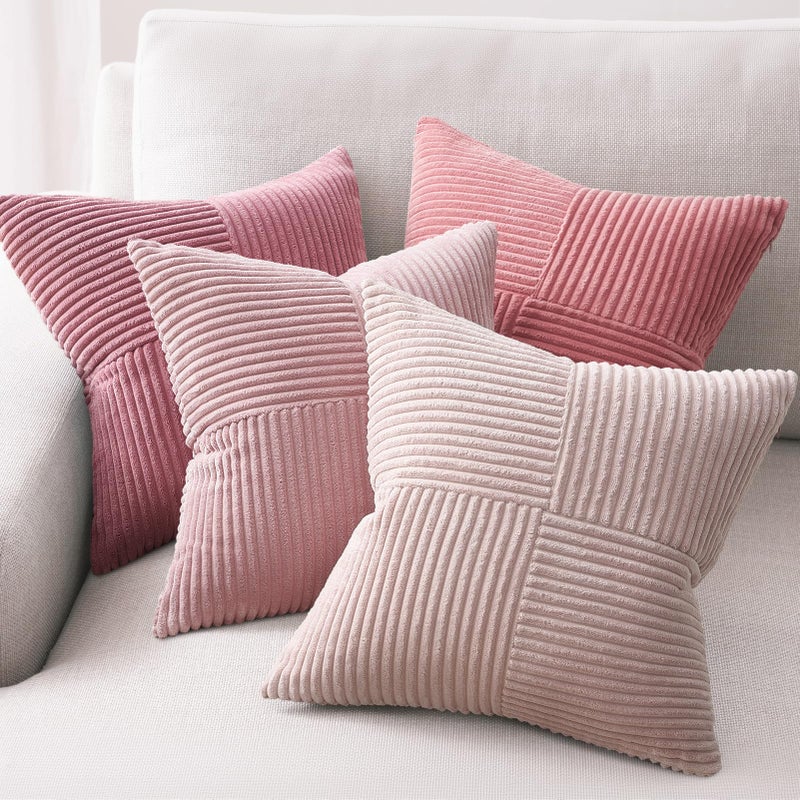Topfinel Pink Throw Pillow Covers 18x18 Set of 4DoubleDesign Decorative Throw Pillow CoversDustypink Soft Corduroy Home Decor Cushion Cases for Couch Living Room Bedroom and Sofa45 45 cm - Image 2