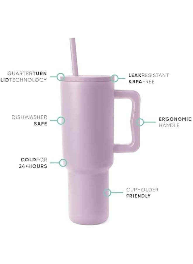 HOOKOR Durku 40 oz Tumbler with Handle and Straw Lid, 100% Leak-proof Travel Coffee Mug, Stainless Steel Insulated Cup for Hot Cold Beverages, Keeps Cold for 34Hrs or Hot for 10Hrs, Dishwasher Safe (Purple - Image 2