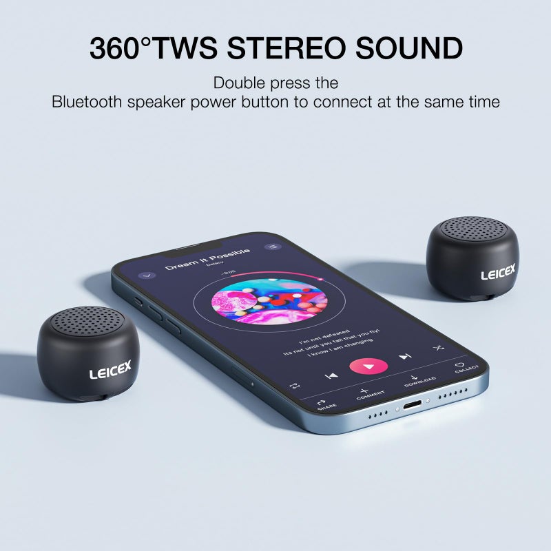 LEICEX Mini Bluetooth Speaker, Small Tiny Portable Bluetooth 5.0 Speakers Perfect for Outdoor Indoor(Black) - Image 2