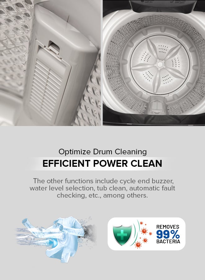 GEEPAS 8 KG Fully Automatic Washing Machine| Fully Digital Control and Automatic Top Load Washing Machine| 8 Wash Programs with Strong Pulsator| Safety Lock and Durable Metal Body 330W 8 kg GFWM8823SX Grey - Image 5