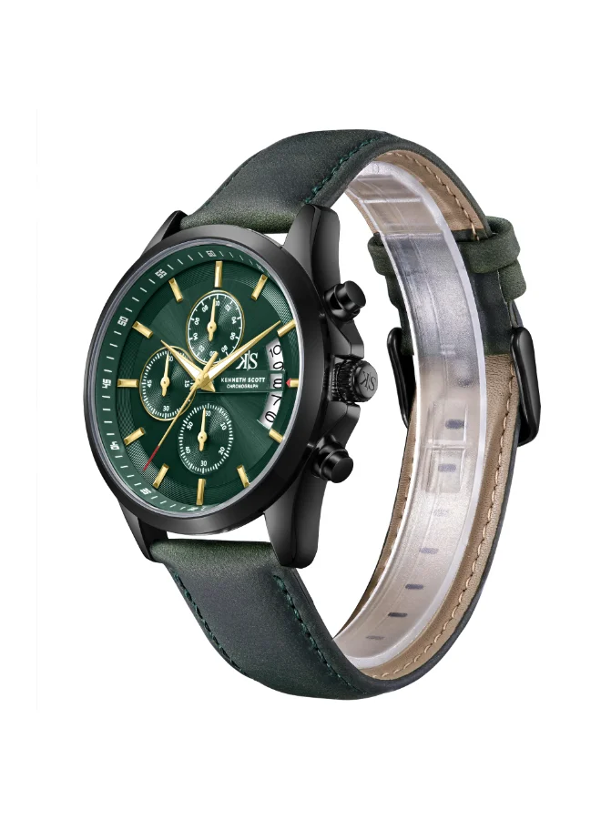 Kenneth Scott Men's Leather Chronograph  Watch K26106-BLHH - 42 mm