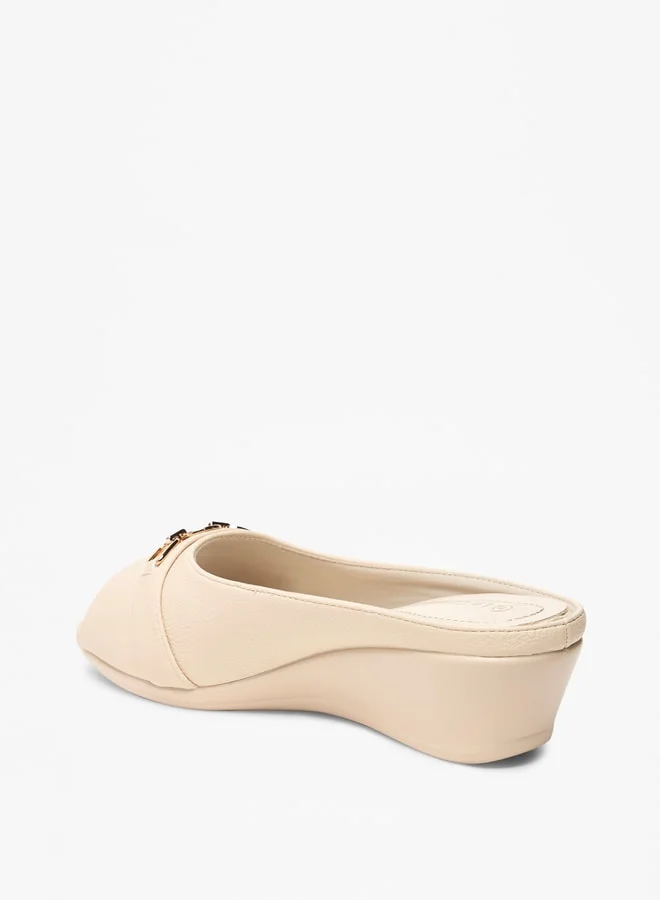 Le Confort Women's Solid Slip-On Mule Sandals with Wedge Heels