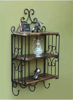 Wooden Twist Wooden & Iron 3 Shelf Book/ Kitchen Rack With Cloth/Cup Hanger  - Image 1