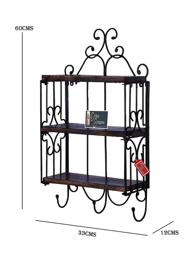Wooden Twist Wooden & Iron 3 Shelf Book/ Kitchen Rack With Cloth/Cup Hanger - Image 5