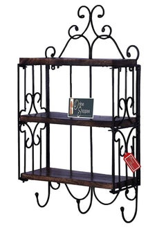 Wooden Twist Wooden & Iron 3 Shelf Book/ Kitchen Rack With Cloth/Cup Hanger  - Image 2