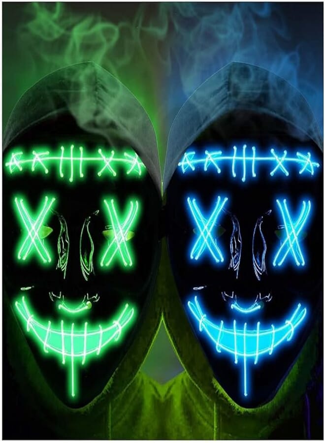 Lumiparty Halloween Scary Mask LED Mask LED Purge Mask [2PACK] LED Light Up Mask EL Wire Light Up for Festival Cosplay Halloween Costume Halloween Festival Party. Blue+Green