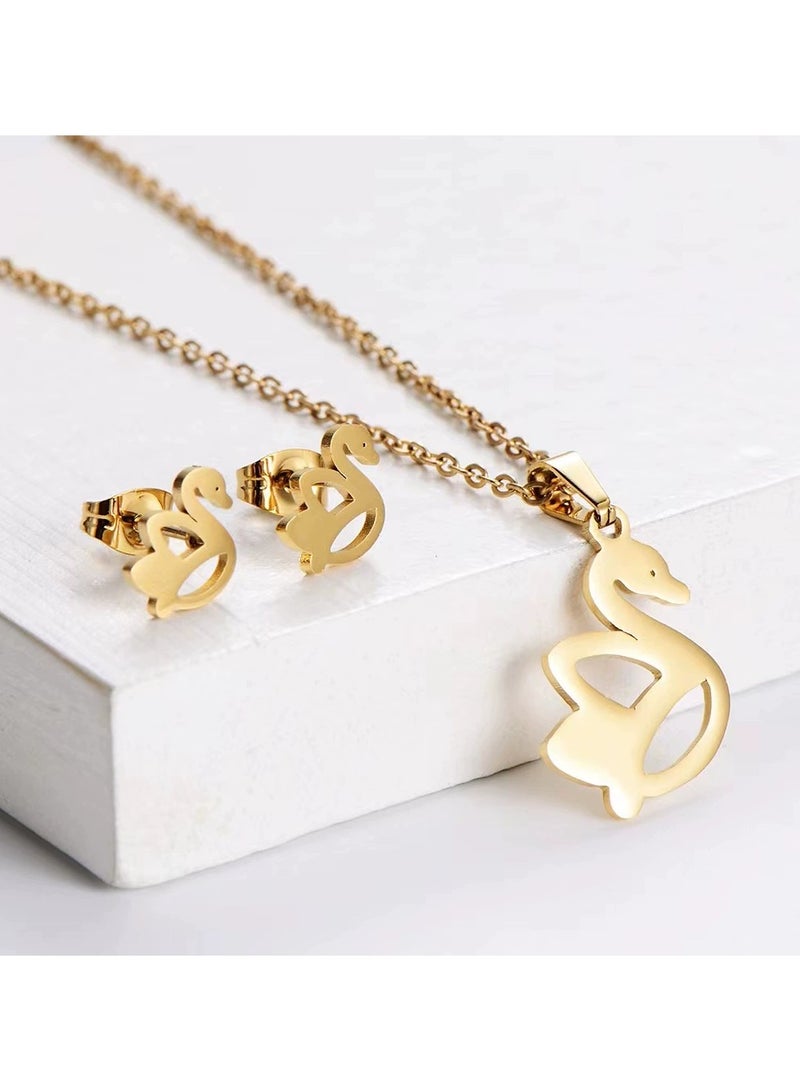 Goolsky Women’s Titanium Steel Pendant Necklace & Earrings Set – Elegant Minimalist Jewelry, Dainty INS Style Gift - Image 1