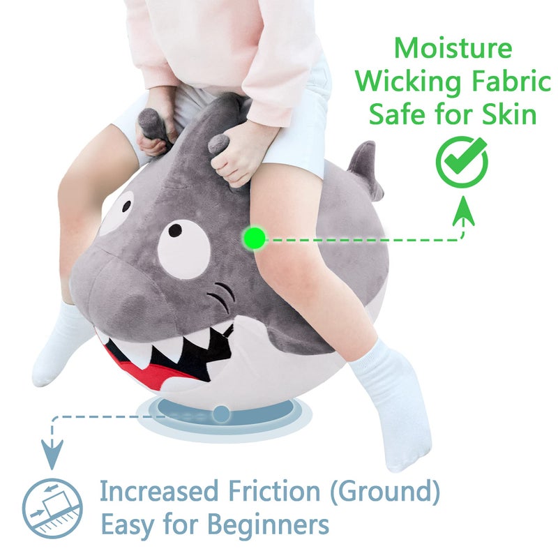 iPlay, iLearn Bouncy Pals Kids White Shark Hopper Ball, Toddler Ride on Bounce Toy, Outdoor Indoor Inflatable Jumping Animal W/Handle, Bouncing Hop Jumper, Birthday Gift for 2 3 4 5 Year Old Boy Girl - Image 4