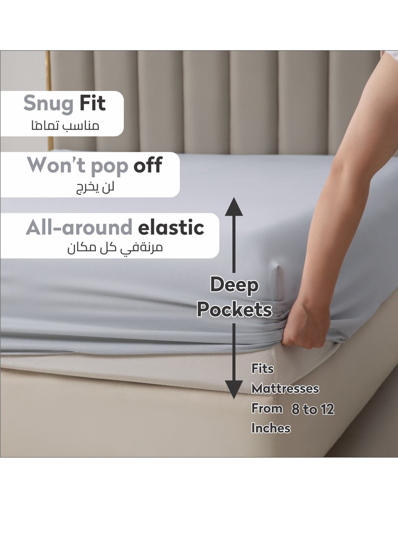 Donetella Bedding Fitted Sheet - Fits 120x200 Cm Bed For Twin Bed 2 Pcs (1 Fitted Sheet and 1 Pillowcase) - 30 Cm Deep Pocket - Solid Bed Sheet  - Image 2