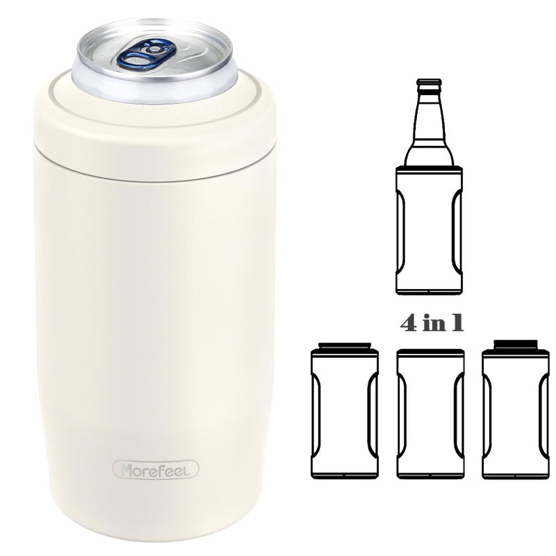 MoreFeel 4-in-1 Skinny Can Cooler Double Wall Stainless Steel Insulated Can Holder,Can Coozie, Works With 12 Oz Slim Can,Standard Cans,Beer Bottles & As Pint Cups (Light Beige) - Image 1