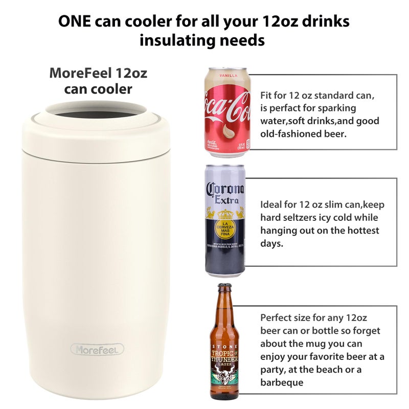 MoreFeel 4-in-1 Skinny Can Cooler Double Wall Stainless Steel Insulated Can Holder,Can Coozie, Works With 12 Oz Slim Can,Standard Cans,Beer Bottles & As Pint Cups (Light Beige) - Image 3