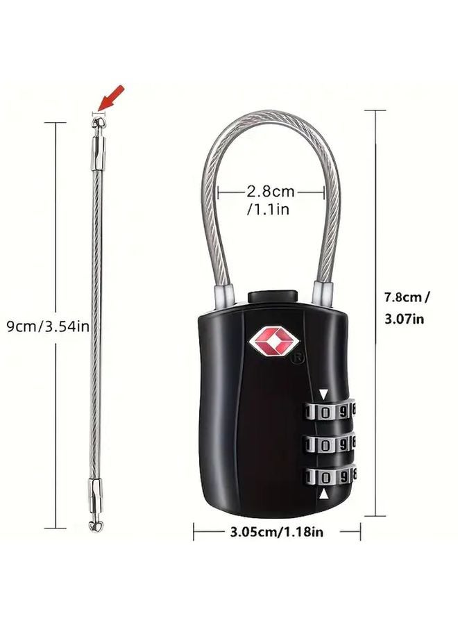 Black TSA Certified Alloy Combination Lock Durable ABS Security Padlock for Travel Luggage Gym Bikes - Image 3