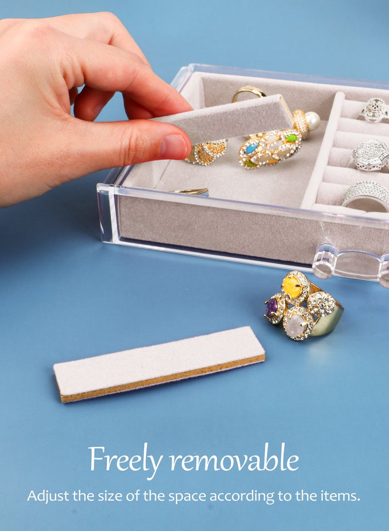 HomarKet Acrylic Jewelry Storage Box Makeup Cosmetic Storage Organizer Box Clear Earring Rings Necklaces Bracelets Display Case with 3 Drawers Adjustable Jewelry Box Velvet Trays Grid  - Image 5