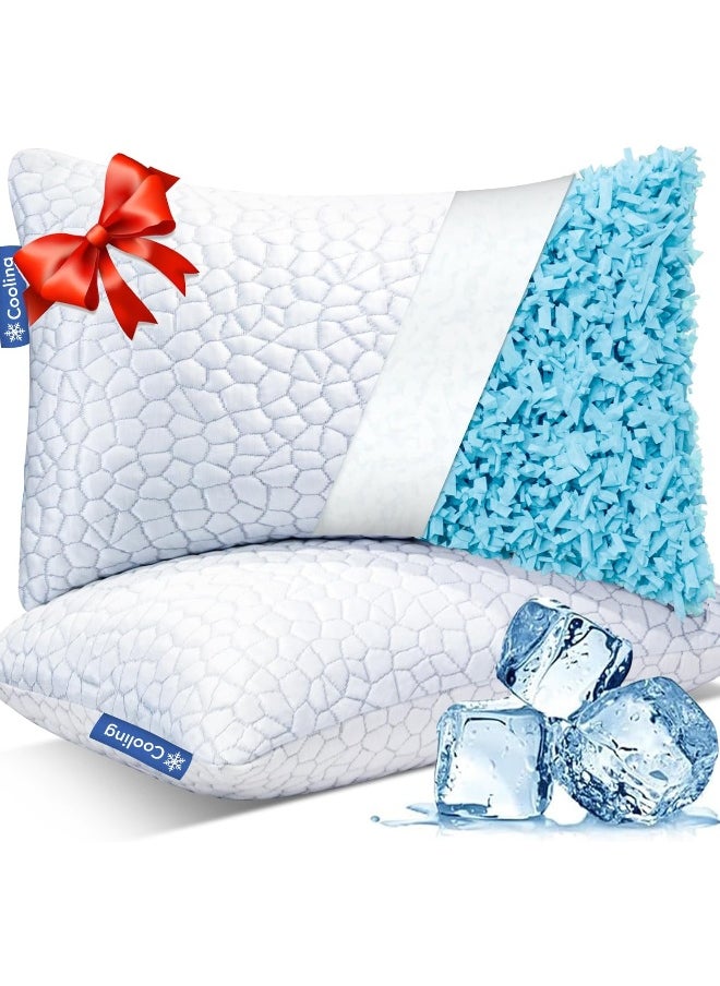 QUTOOL Qutool Cooling Bed Soft Pillows for Sleeping - Adjustable Gel Shredded Memory Foam Pillow - Hypoallergenic Bamboo Pillows for Side Back Sleepers + Washable Removable Cover Queen Size Queen White  - Image 1