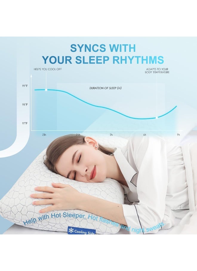 Qutool Cooling Bed Soft Pillows for Sleeping - Adjustable Gel Shredded Memory Foam Pillow - Hypoallergenic Bamboo Pillows for Side Back Sleepers + Washable Removable Cover Queen Size Queen White