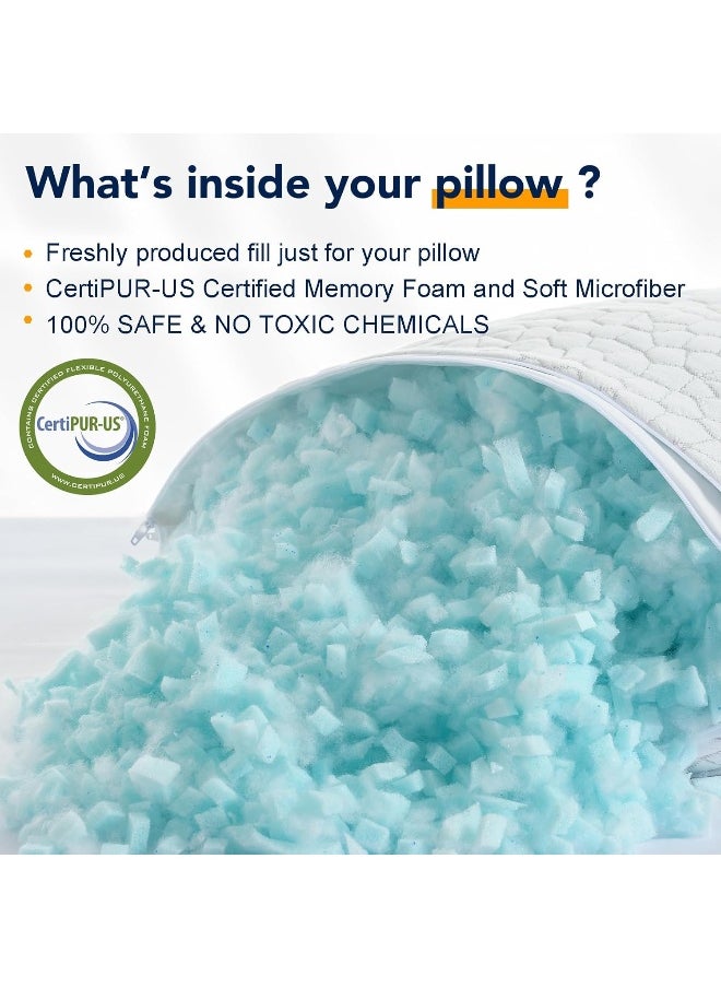 Qutool Cooling Bed Soft Pillows for Sleeping - Adjustable Gel Shredded Memory Foam Pillow - Hypoallergenic Bamboo Pillows for Side Back Sleepers + Washable Removable Cover Queen Size Queen White