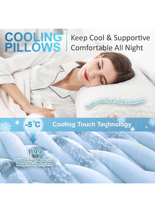 QUTOOL Qutool Cooling Bed Soft Pillows for Sleeping - Adjustable Gel Shredded Memory Foam Pillow - Hypoallergenic Bamboo Pillows for Side Back Sleepers + Washable Removable Cover Queen Size Queen White  - Image 3