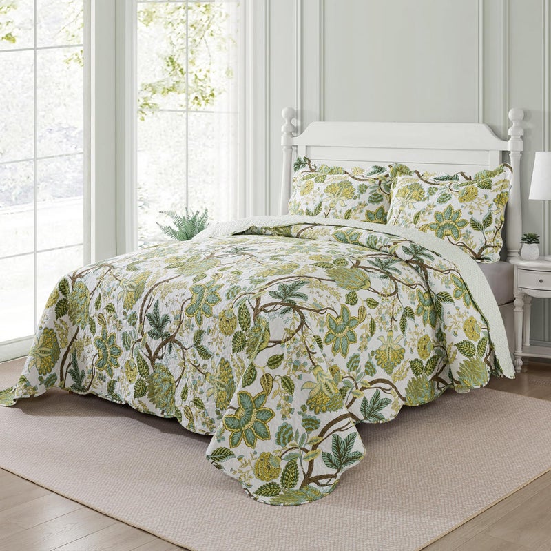 NEWLAKE Cotton Bedspread Quilt Sets - Reversible Patchwork Coverlet Set, Floral Vine Pattern, Queen Size - Image 5
