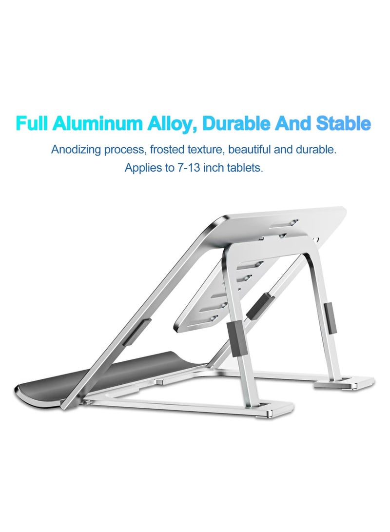 Excefore Tablet Stand Adjustable & Foldable, Slim Portable Aluminum Tablet Holder for Desk, Compatible with iPad Pro/Air/Mini, Samsung Tab, Surface Pro, Kindle Fire (7-13"), Silver - Image 3