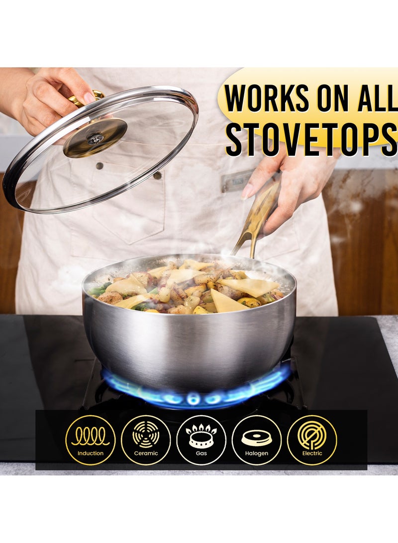 Stainless Steel Sauce Pan Triply Professional Grade with Lid  - Image 2