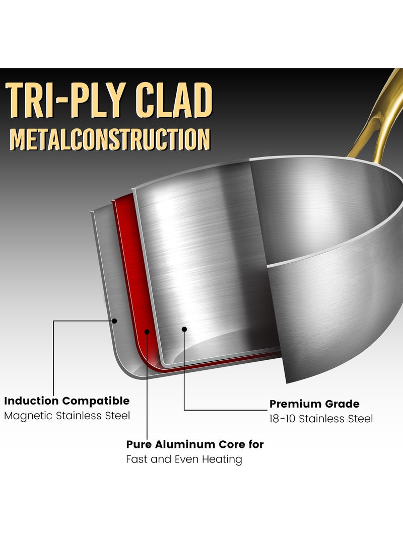 Stainless Steel Sauce Pan Triply Professional Grade with Lid  - Image 3
