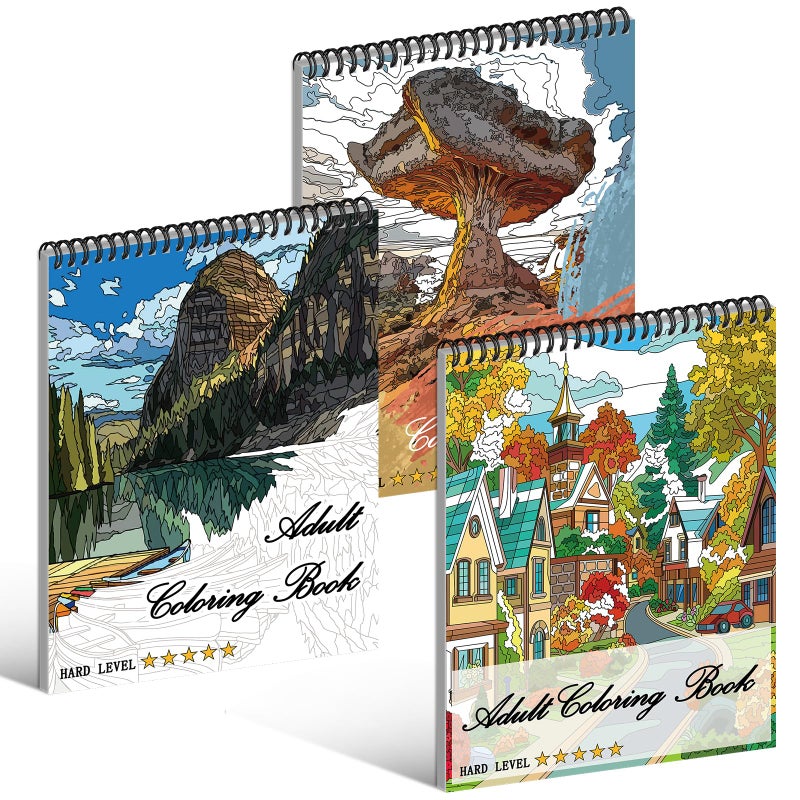 Kalysky Landscapes Adult Coloring Book Set of 3 - Complex Nature Landscapes & Iconic Architecture | Desert, Ocean Forests, Modern Wonders | Coloring Books for Adult Relaxation - Image 1