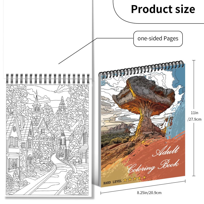 Kalysky Landscapes Adult Coloring Book Set of 3 - Complex Nature Landscapes & Iconic Architecture | Desert, Ocean Forests, Modern Wonders | Coloring Books for Adult Relaxation - Image 3