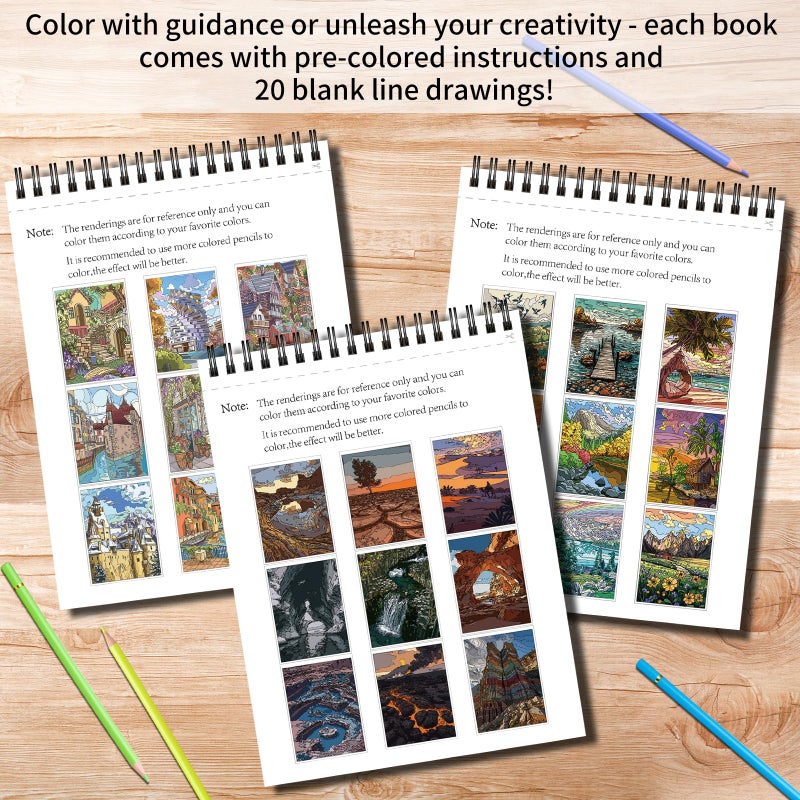 Kalysky Landscapes Adult Coloring Book Set of 3 - Complex Nature Landscapes & Iconic Architecture | Desert, Ocean Forests, Modern Wonders | Coloring Books for Adult Relaxation - Image 4
