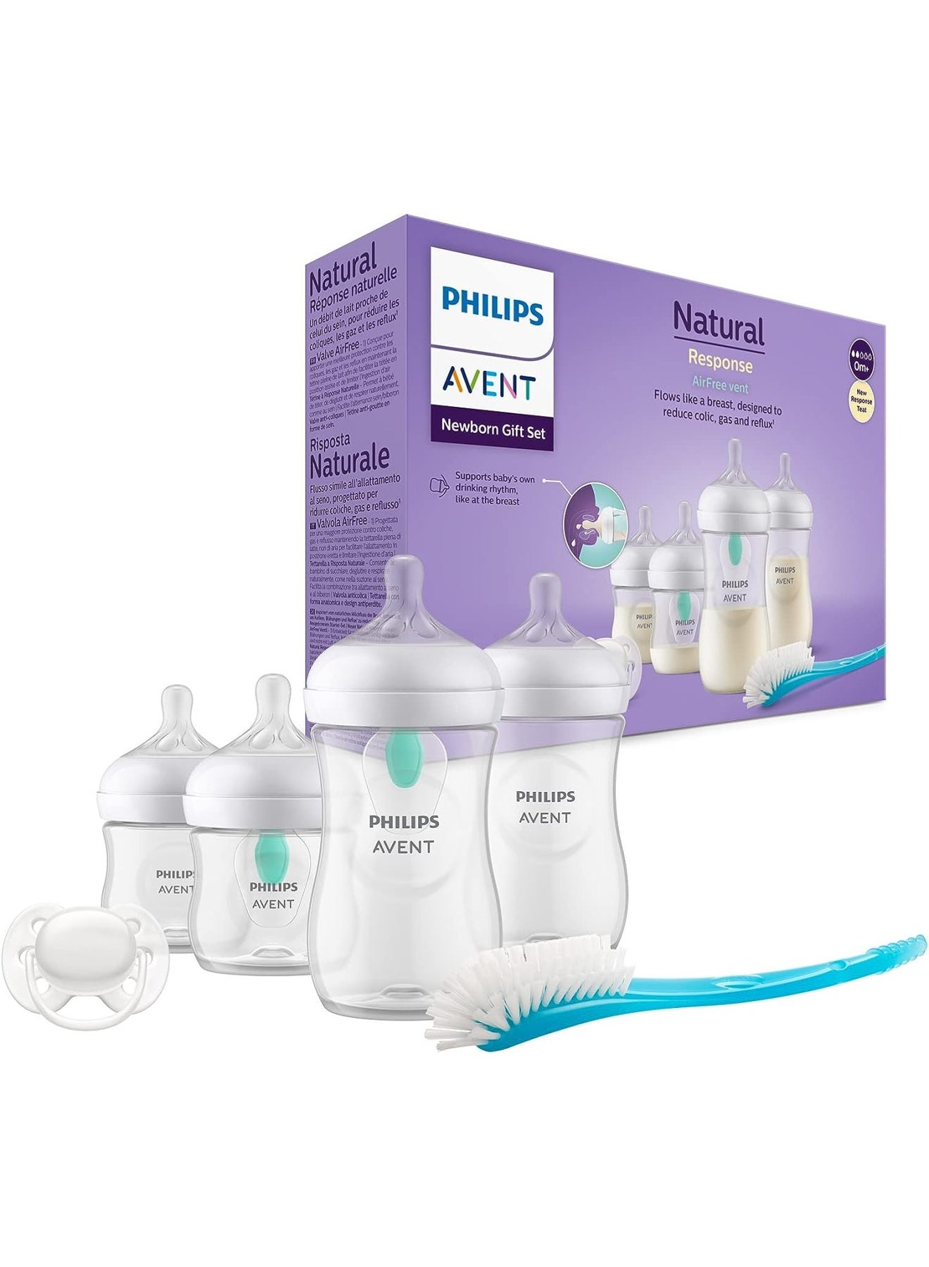 Philips Avent Airfree Vent Baby Bottle Newborn Gift Set 4 Baby Milk Bottles With Airfree Vent Ultrasoft Pacifier And Bottle Brush Babies