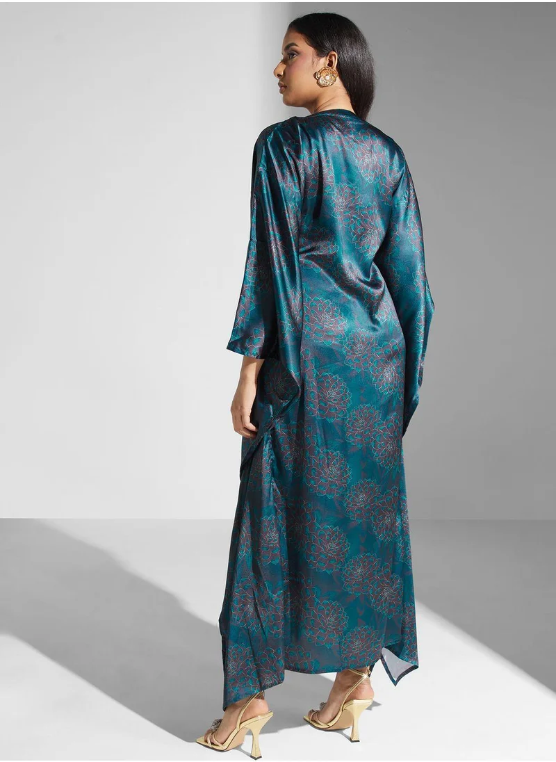 SINOIR Cape Sleeve Floral Print Kaftan