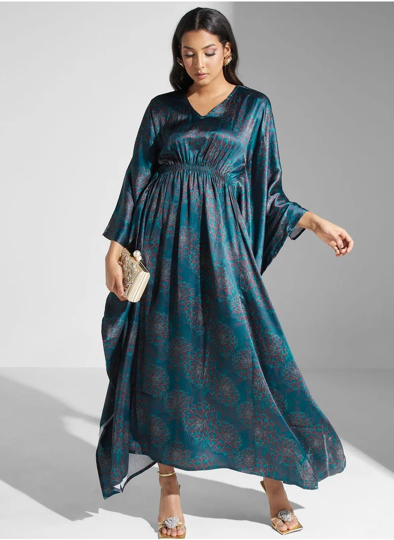 SINOIR Cape Sleeve Floral Print Kaftan