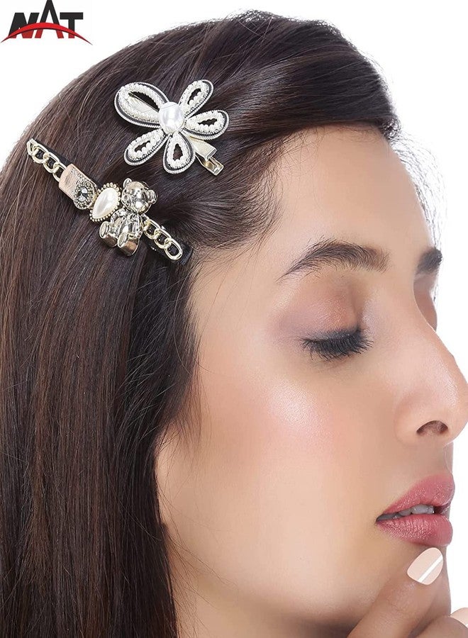 Nat Combo of Hair Pin/Side Pin for Girls Women (Stone with American Diamond, Pack of 5) - Image 2