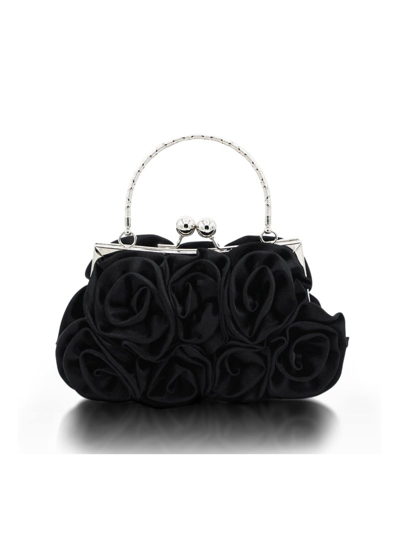 SYOSI Women Evening Clutch Bag Floral Satin Purses Detachable Strap Clutch Bag Floral Clutch Bag Detachable Strap Purses Floral Clutch Bag for Wedding, Party, Prom (Black) - Image 1