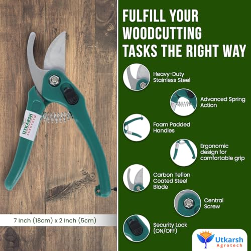 Utkarsh Garden Hand Pruner Cutter - 1 PC with Carbon Steel Blades | Plant Cutter for Home Garden | Wood Branch Trimmer, Sturdy Stem Scissors | Grass Cutting Accessory - Image 3