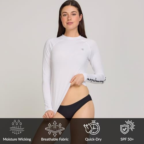 Champion Rash Guard for Women, Womens Rash Guard Long Sleeve Shirts, Rashguard Swim Shirt Women UPF 50+ SPF & UV Protection White - Image 4