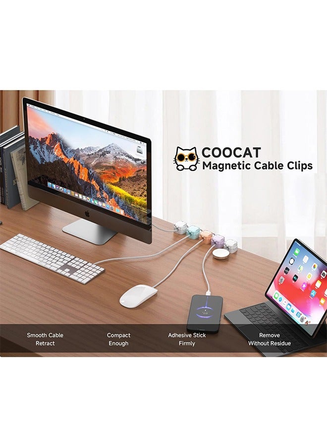8-Pack Magnetic Cable Clips, Adjustable Cord Holder for Under Desk Cable Management, Adhesive Charger Wire Organizer Keeper for Home Office Desk Phone Car Wall Desktop Nightstand ( Multi color) - Image 3