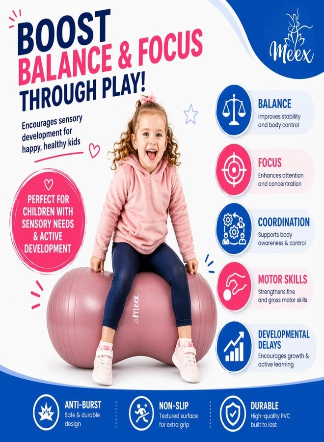 Meex Sensory Peanut Ball for Kids Therapy and Exercise - Enhance Balance, Motor Skills and Physical Therapy Calming Development with Our Yoga Ball - Flexible Seating for Autistic Children (Pink - Image 2