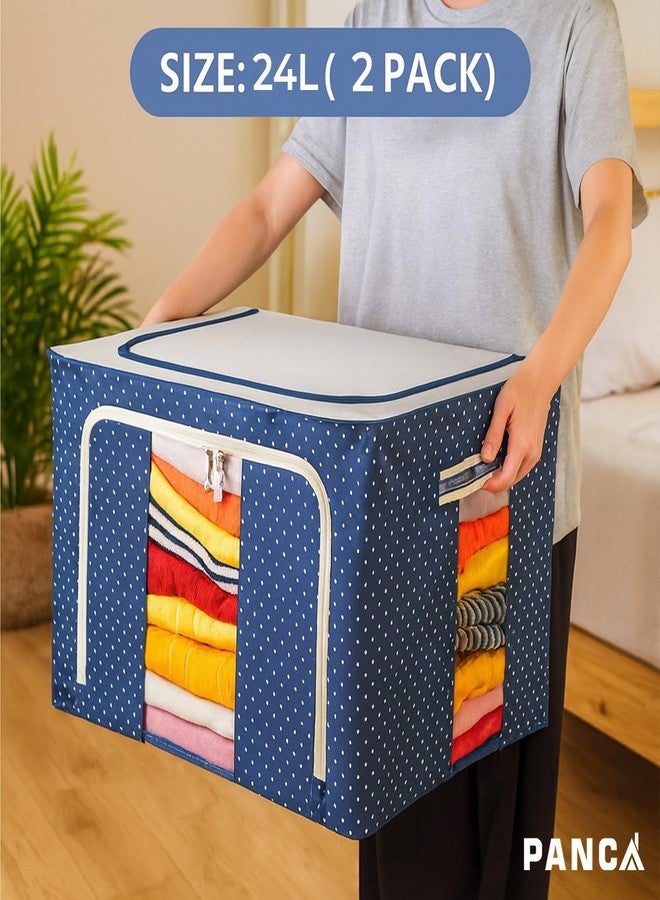 PANCA Non-Woven Cloth Organizer Box 24L with Steel Frame | Foldable Wardrobe Storage for Sarees, Shirts, Blankets & Clothes | Sturdy Almirah & Closet Organizer with Handles (Set of 2) - Image 3