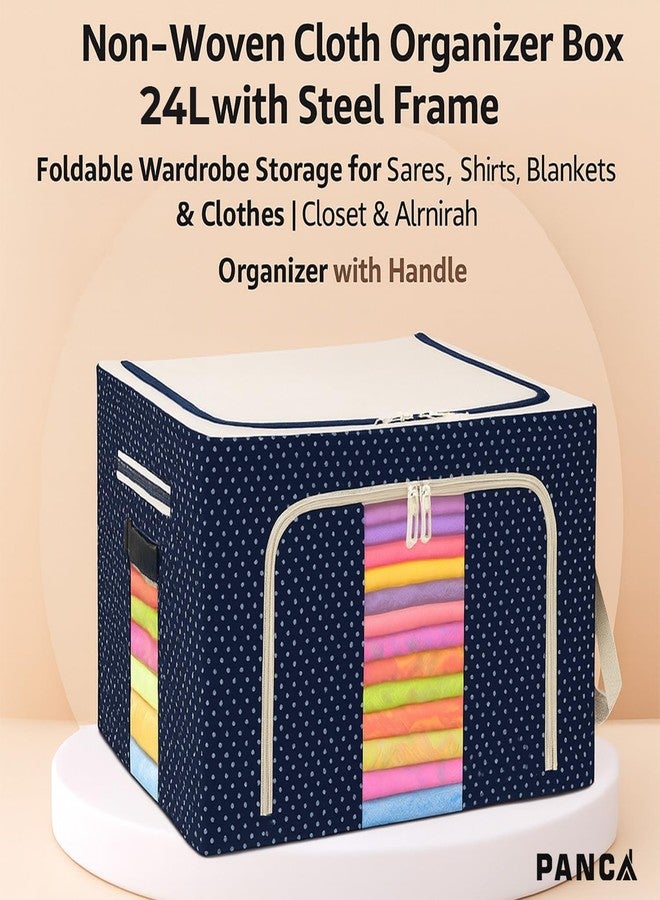 PANCA Non-Woven Cloth Organizer Box 24L with Steel Frame | Foldable Wardrobe Storage for Sarees, Shirts, Blankets & Clothes | Sturdy Almirah & Closet Organizer with Handles (Set of 2) - Image 2