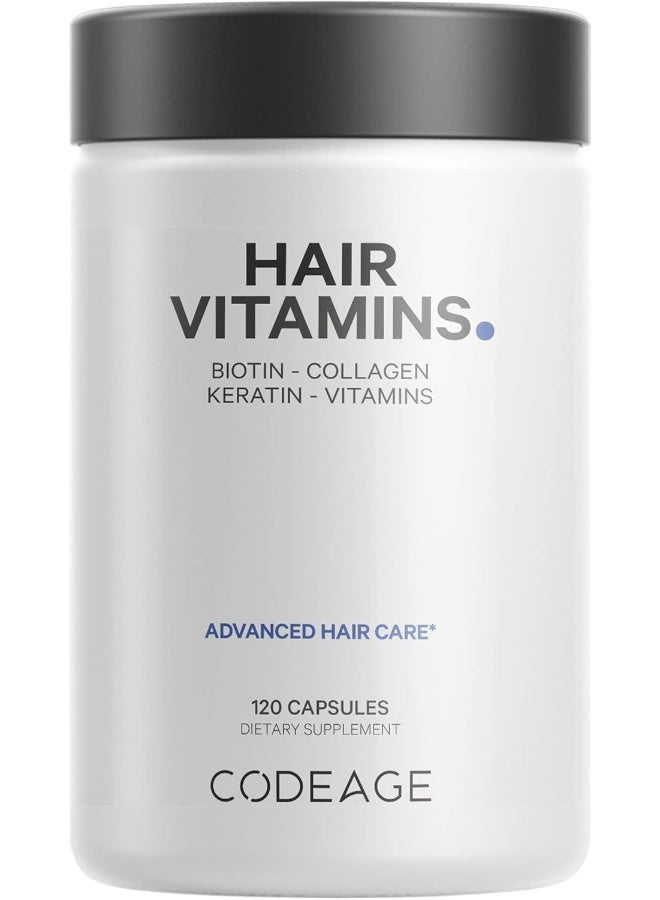 Codeage Hair Vitamins 10000 Mcg Biotin, Keratin, Collagen 120 Capsules - Image 1