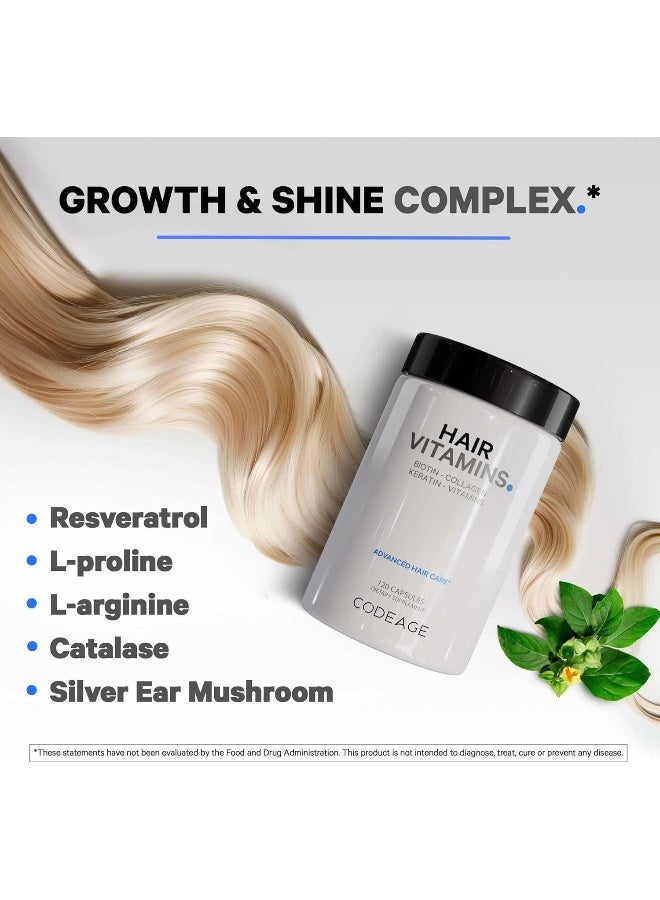 Codeage Hair Vitamins 10000 Mcg Biotin, Keratin, Collagen 120 Capsules - Image 4