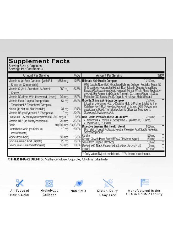 Codeage Hair Vitamins 10000 Mcg Biotin, Keratin, Collagen 120 Capsules - Image 2