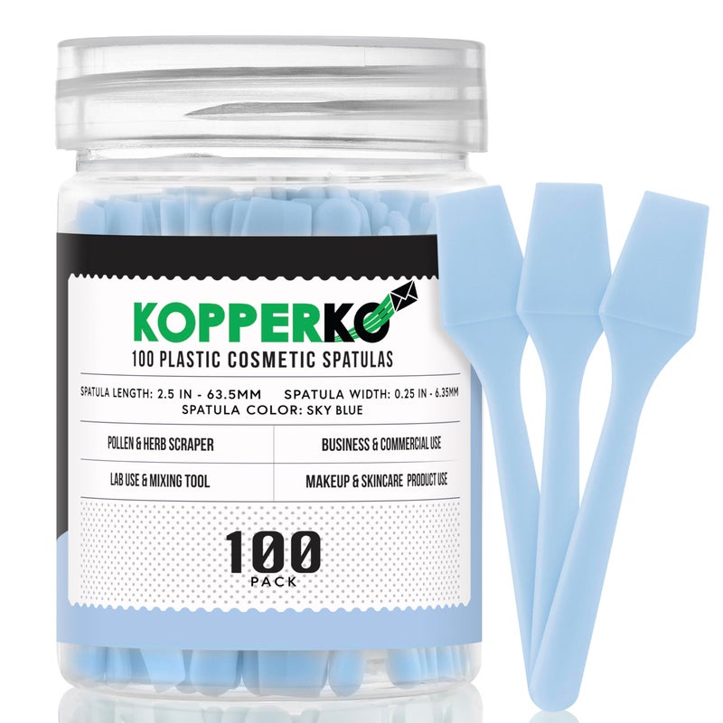Kopperko Mini Cosmetic Spatula 25 100 Pack  Small Plastic Spatula for Skincare Creams  Crafts  Makeup Spatula or Multipurpose Mini Applicator for Mixing Cosmetic Face Mask  Sky Blue