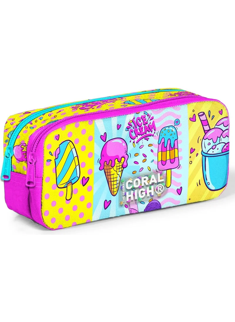 CORAL HIGH Kids Mixed Ice Cream Patterned Two Compartment Pencil Bag 12078